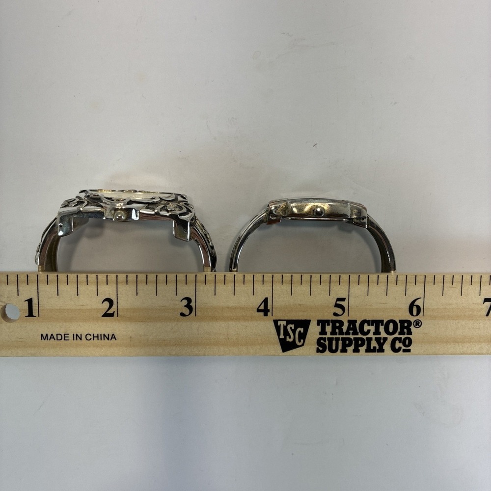 2 Watch Lot Geneva Platinum Silver Toned Bracelets Triangular Rectangle Shaped - Picture 14 of 16